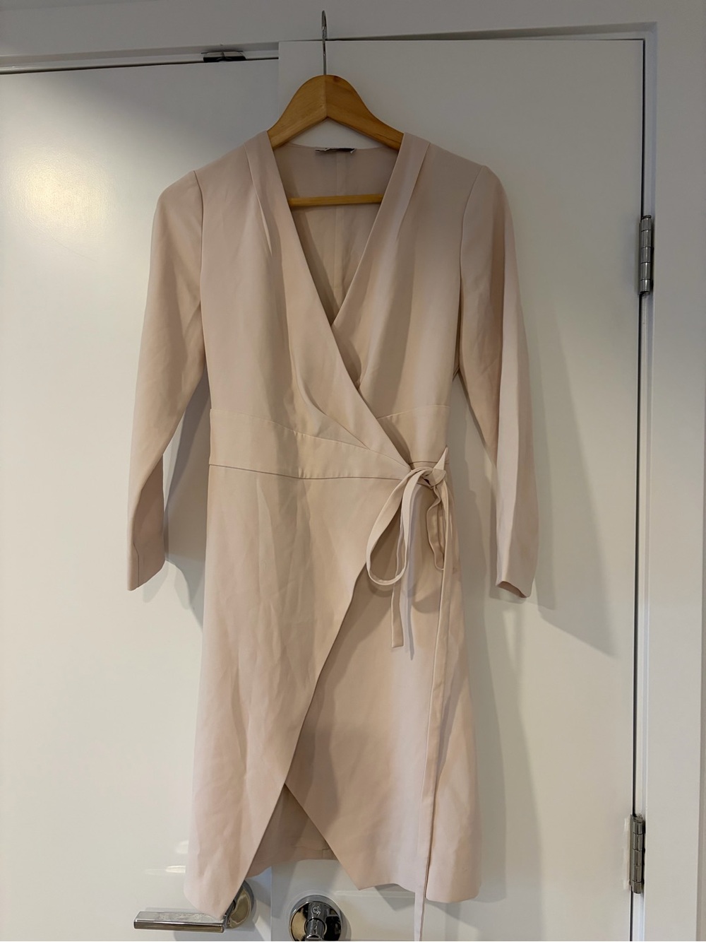 Babaton Pale Blush Wrap Midi Dress with Tie Waist